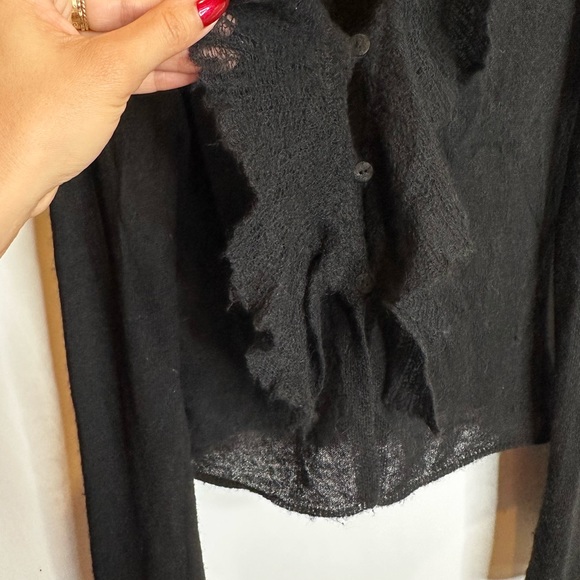 Sarah Pacini L black sweater royal alpaca nylon blend designer ruffled soft - Picture 6 of 11